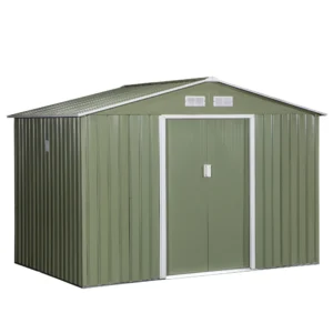 Spacious 9′ x 6′ Outdoor Storage Shed with Foundation, Sliding Doors, and Vents – Green